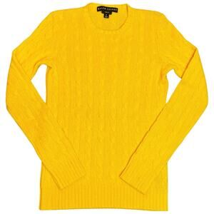 Ralph Lauren 100% Cashmere Cable Knit Sweater Yellow Slim Fit Luxury Knit - M